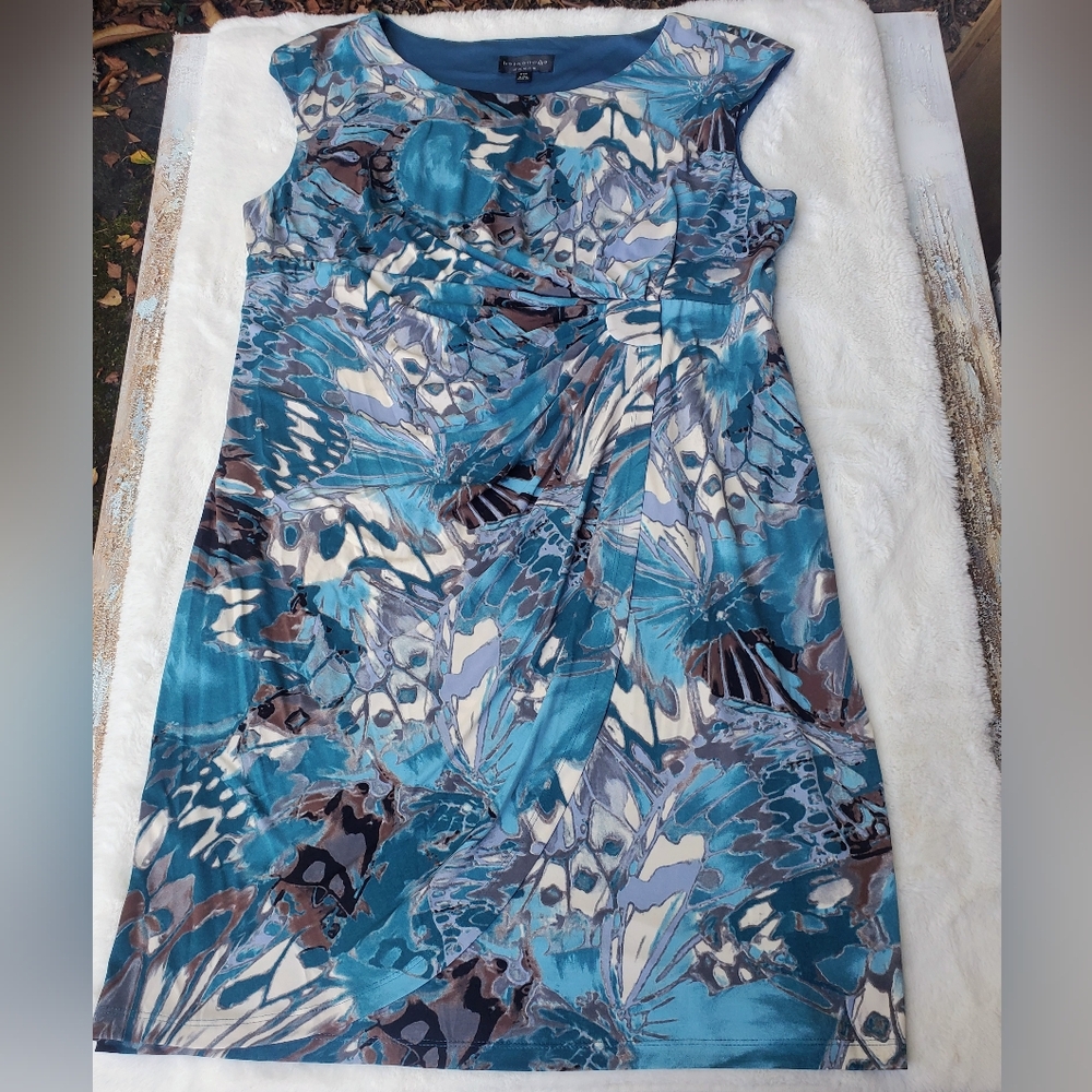 Cute Connected Blue & Brown Patterned Dress Size 22